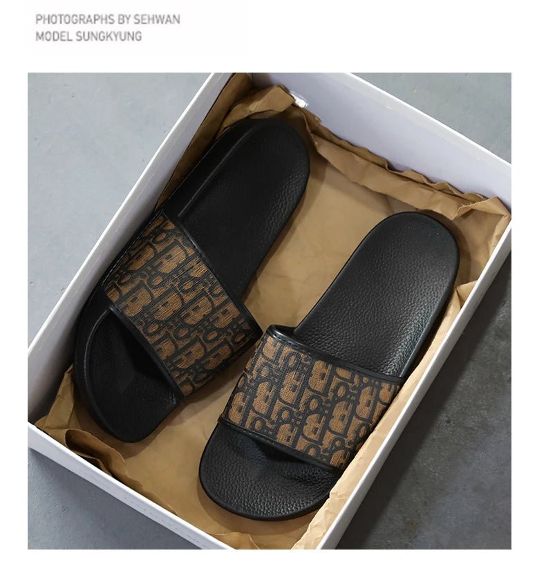 Men's Home Slippers Lightweight Summer New Style Flat and Worn Casual Retro Patterned Anti-slip Quick-drying Sandals - Tara's Tiny Treasures