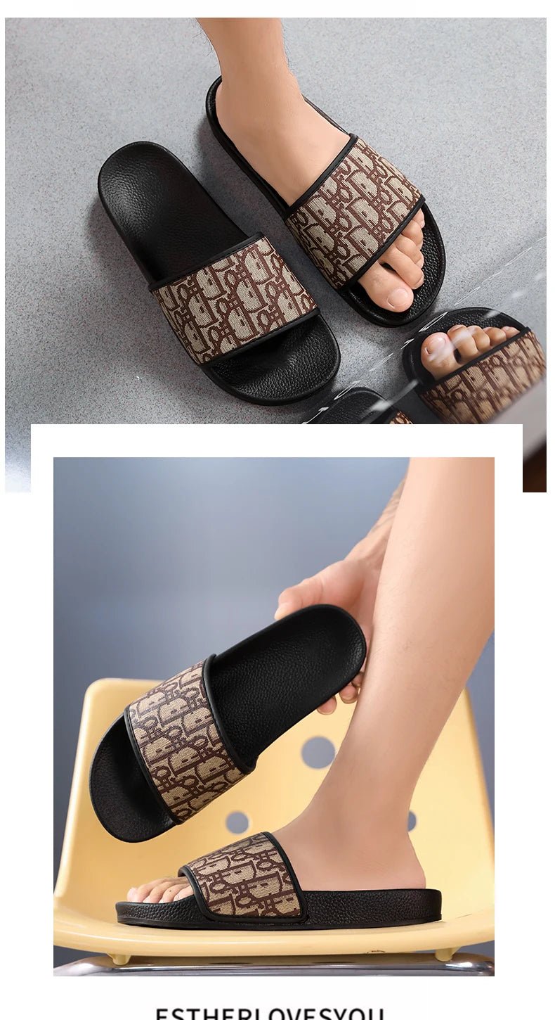 Men's Home Slippers Lightweight Summer New Style Flat and Worn Casual Retro Patterned Anti-slip Quick-drying Sandals - Tara's Tiny Treasures