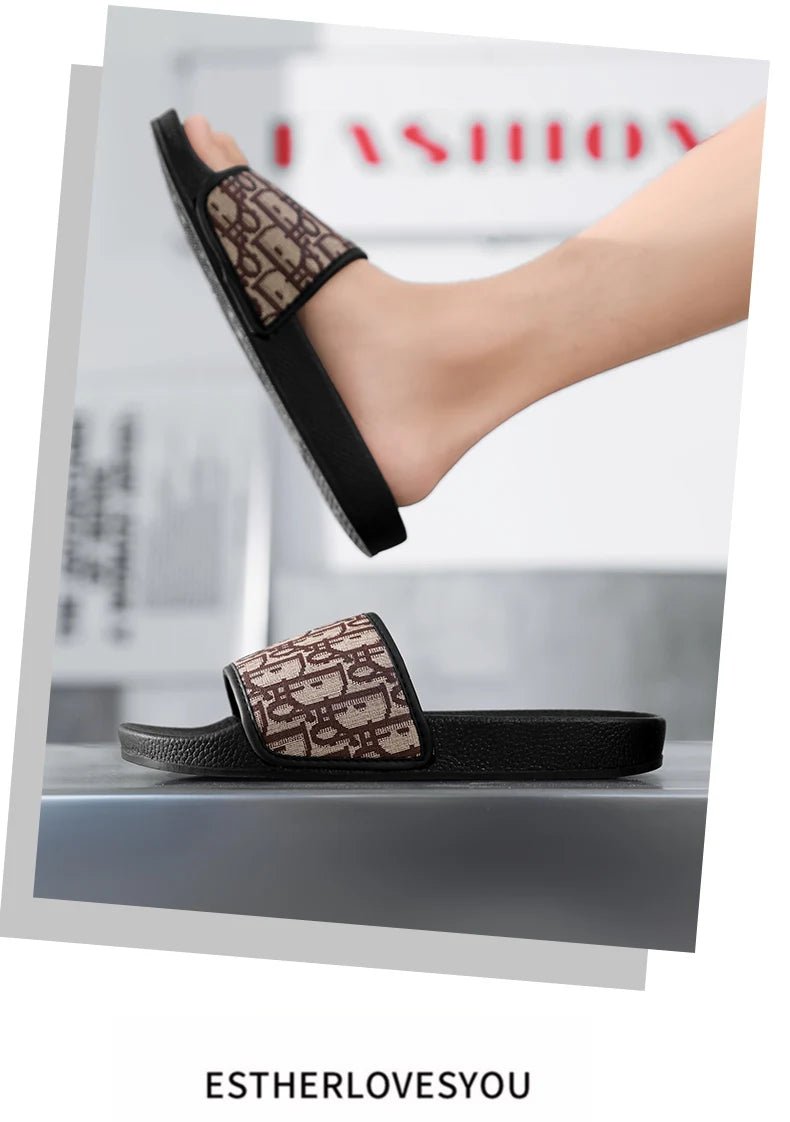 Men's Home Slippers Lightweight Summer New Style Flat and Worn Casual Retro Patterned Anti-slip Quick-drying Sandals - Tara's Tiny Treasures