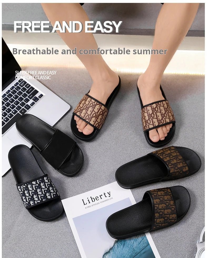 Men's Home Slippers Lightweight Summer New Style Flat and Worn Casual Retro Patterned Anti-slip Quick-drying Sandals - Tara's Tiny Treasures