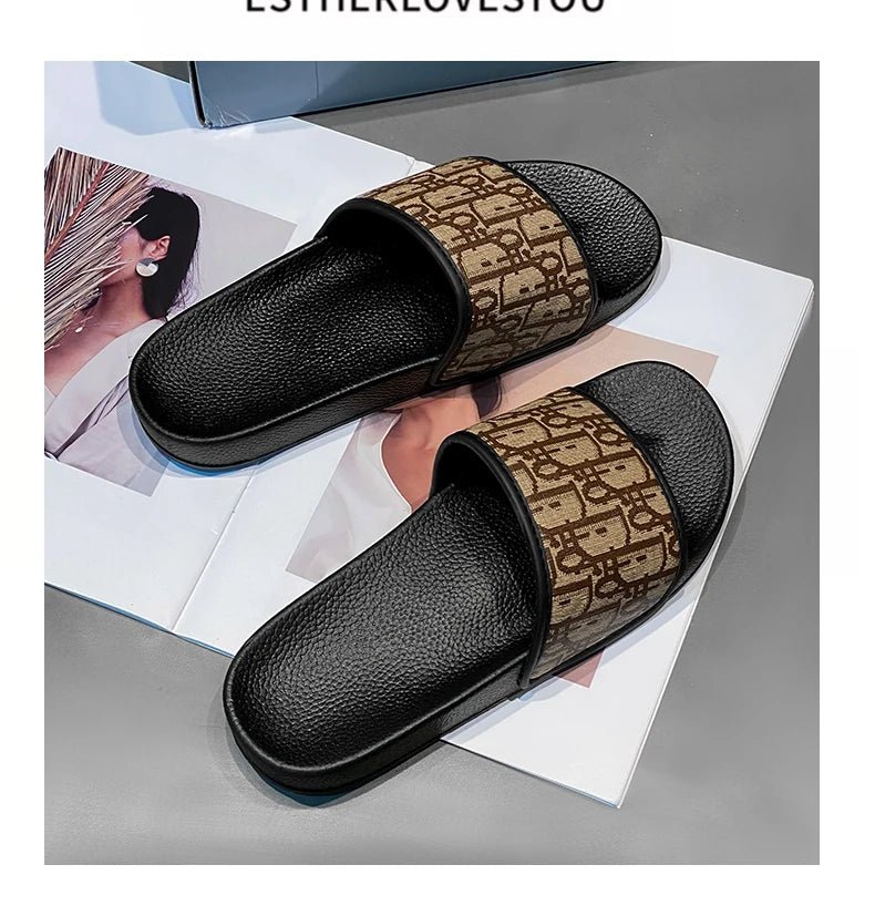 Men's Home Slippers Lightweight Summer New Style Flat and Worn Casual Retro Patterned Anti-slip Quick-drying Sandals - Tara's Tiny Treasures