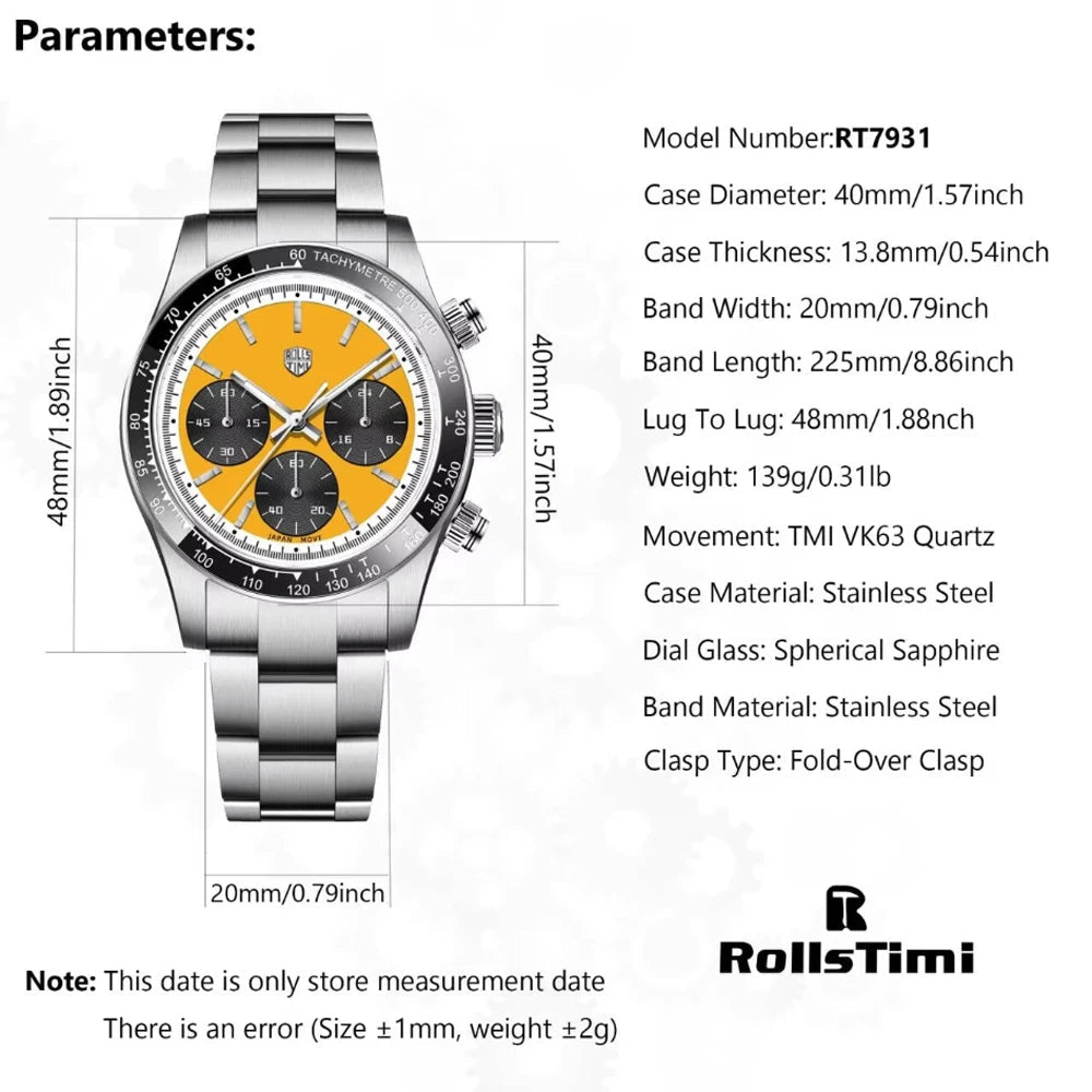 Men's Watch 2026 New RollsTimi Luxury Luminous Quartz Watches For Man Gift Waterproof Stainless Steel Chronograph Man Clocks - Tara's Tiny Treasures