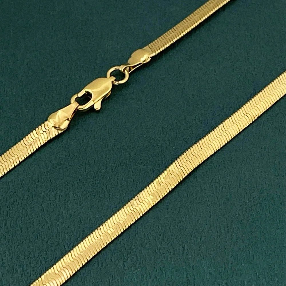 Men's & Women's 24K Gold AU999 Flat Snake Necklace - Pure gold, auspicious snake, perfect couple set, thoughtful gift - Tara's Tiny Treasures