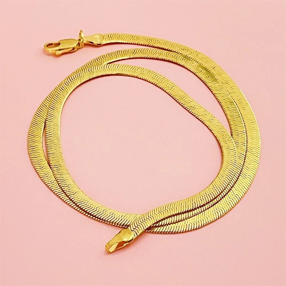 Men's & Women's 24K Gold AU999 Flat Snake Necklace - Pure gold, auspicious snake, perfect couple set, thoughtful gift - Tara's Tiny Treasures