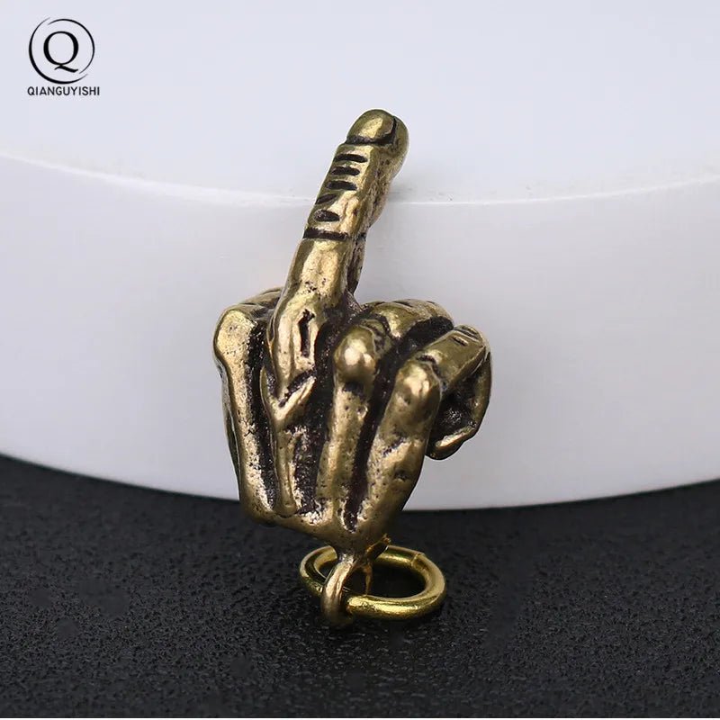 Metal Brass Raised Middle Finger Up Shape Keychain Pendant Jewelry Punk Rock Men Fashion Car Key Chain Ring Hanging Hand Keyring - Tara's Tiny Treasures