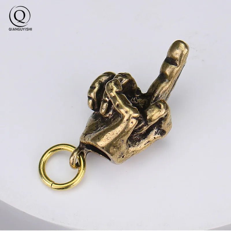 Metal Brass Raised Middle Finger Up Shape Keychain Pendant Jewelry Punk Rock Men Fashion Car Key Chain Ring Hanging Hand Keyring - Tara's Tiny Treasures