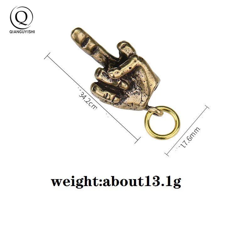 Metal Brass Raised Middle Finger Up Shape Keychain Pendant Jewelry Punk Rock Men Fashion Car Key Chain Ring Hanging Hand Keyring - Tara's Tiny Treasures