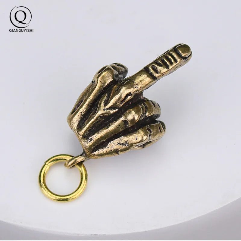 Metal Brass Raised Middle Finger Up Shape Keychain Pendant Jewelry Punk Rock Men Fashion Car Key Chain Ring Hanging Hand Keyring - Tara's Tiny Treasures