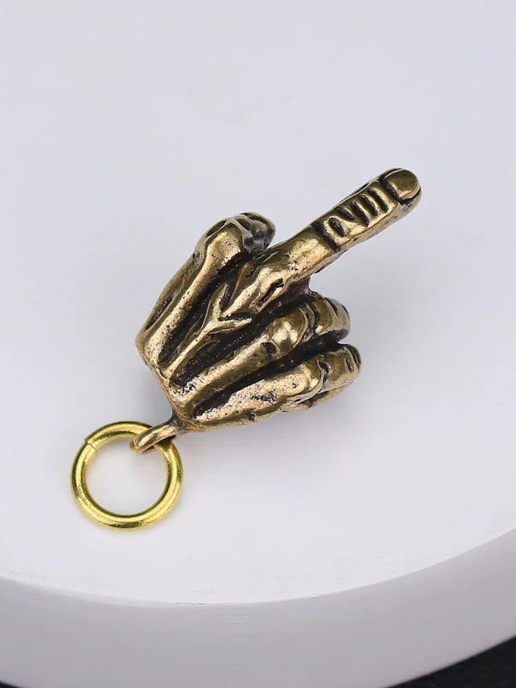 Metal Brass Raised Middle Finger Up Shape Keychain Pendant Jewelry Punk Rock Men Fashion Car Key Chain Ring Hanging Hand Keyring - Tara's Tiny Treasures
