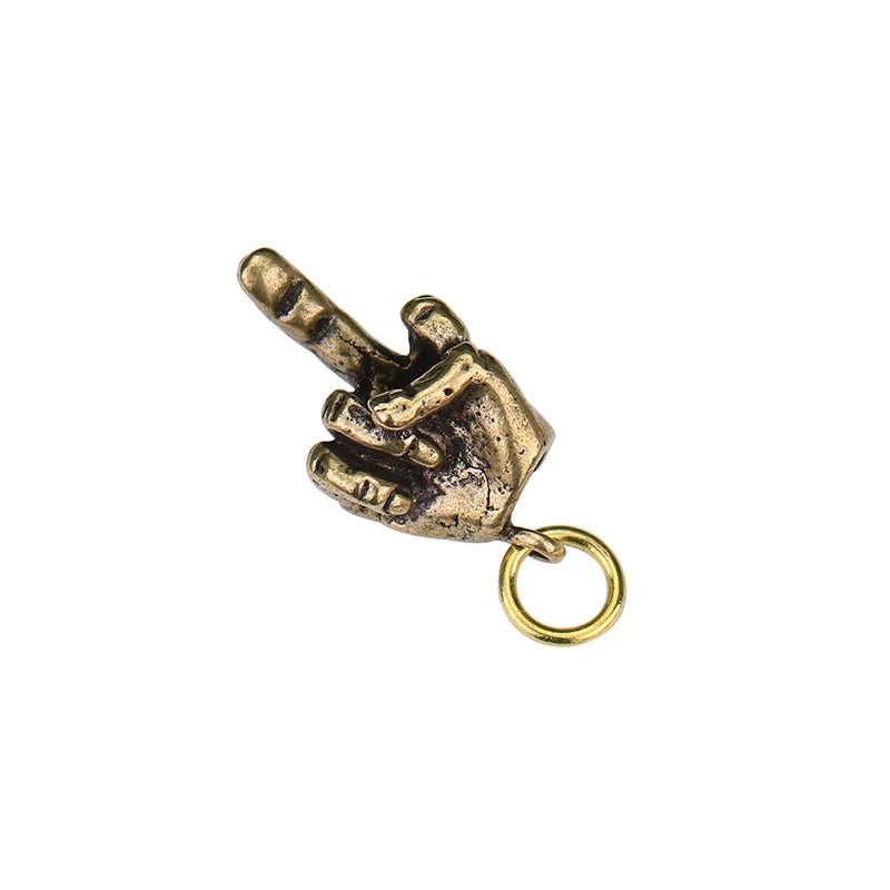 Metal Brass Raised Middle Finger Up Shape Keychain Pendant Jewelry Punk Rock Men Fashion Car Key Chain Ring Hanging Hand Keyring - Tara's Tiny Treasures