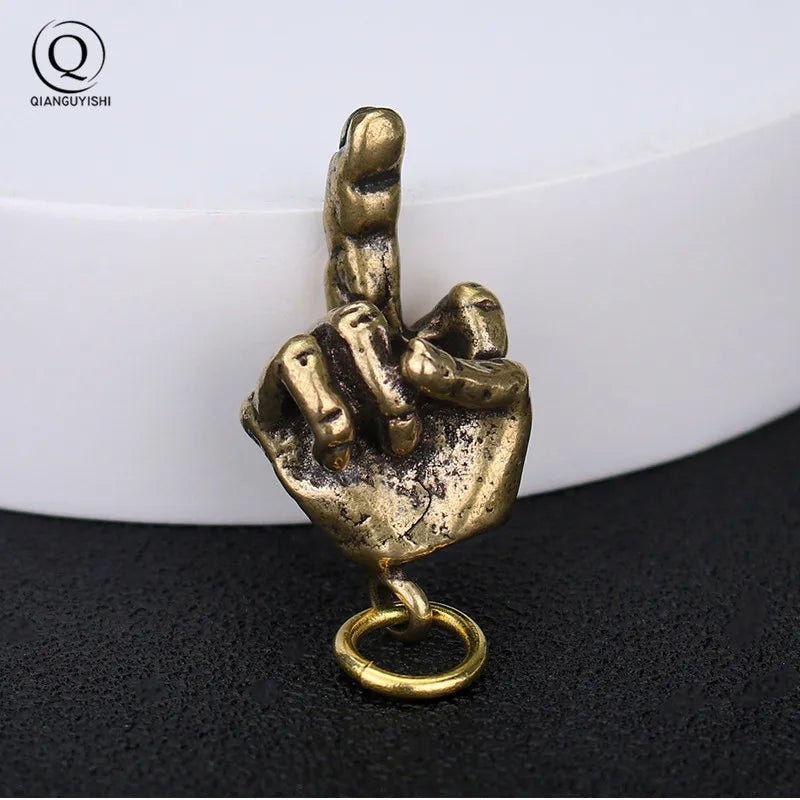 Metal Brass Raised Middle Finger Up Shape Keychain Pendant Jewelry Punk Rock Men Fashion Car Key Chain Ring Hanging Hand Keyring - Tara's Tiny Treasures