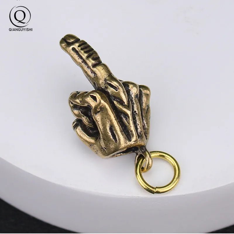 Metal Brass Raised Middle Finger Up Shape Keychain Pendant Jewelry Punk Rock Men Fashion Car Key Chain Ring Hanging Hand Keyring - Tara's Tiny Treasures