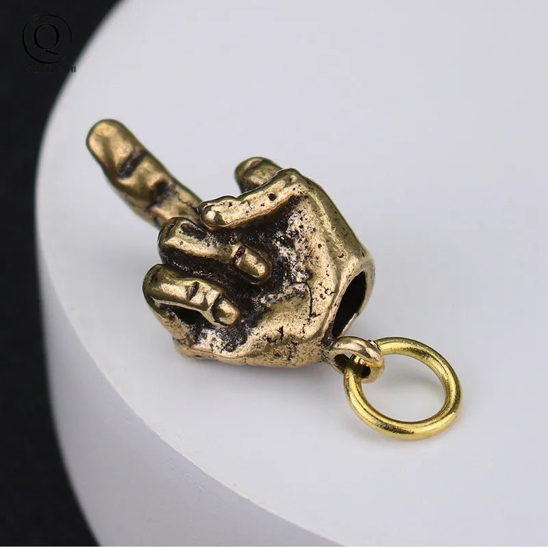 Metal Brass Raised Middle Finger Up Shape Keychain Pendant Jewelry Punk Rock Men Fashion Car Key Chain Ring Hanging Hand Keyring - Tara's Tiny Treasures