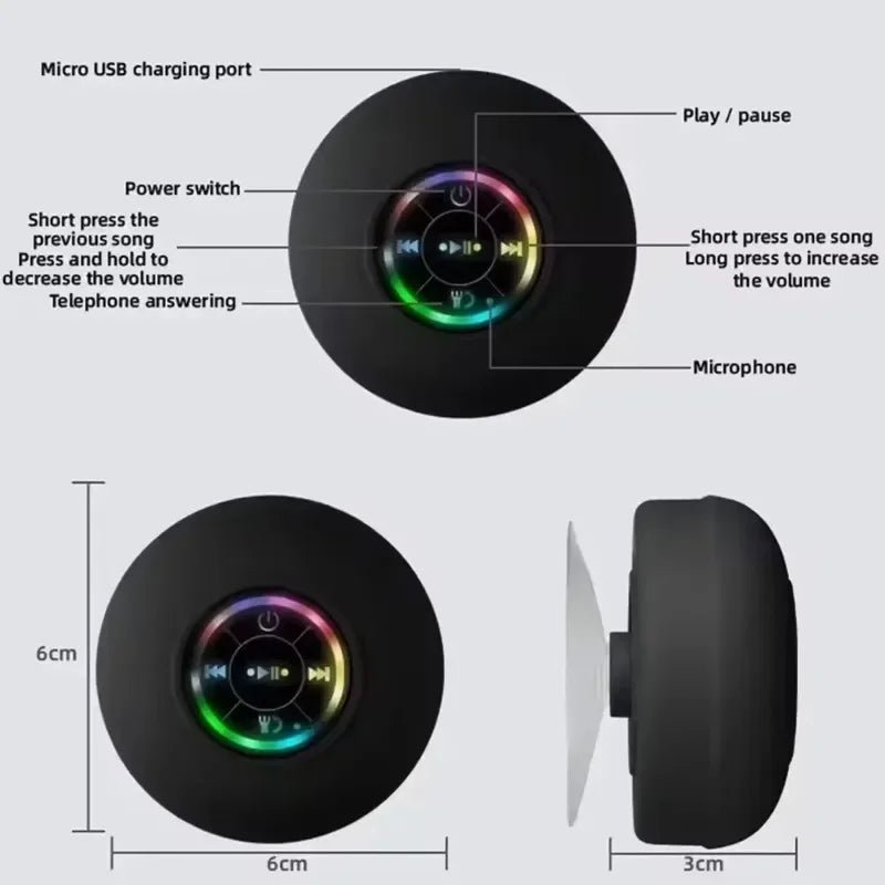 Mini Portable Bluetooth Audio IPX4 Waterproof Led Lights Bathroom Outdoor Large Suction Cup Can Be Adsorbed Wall Speaker - Tara's Tiny Treasures