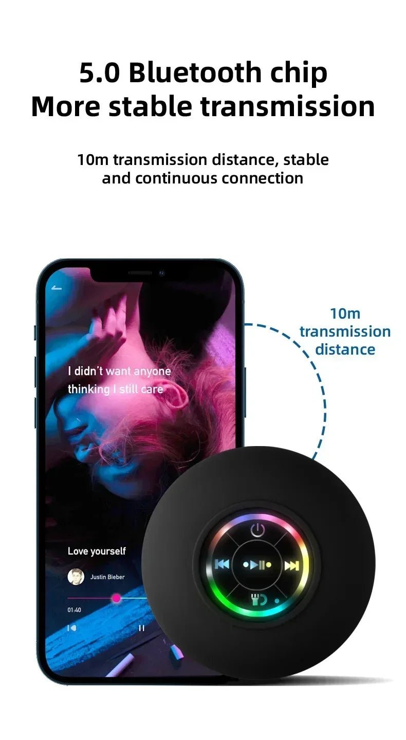 Mini Portable Bluetooth Audio IPX4 Waterproof Led Lights Bathroom Outdoor Large Suction Cup Can Be Adsorbed Wall Speaker - Tara's Tiny Treasures