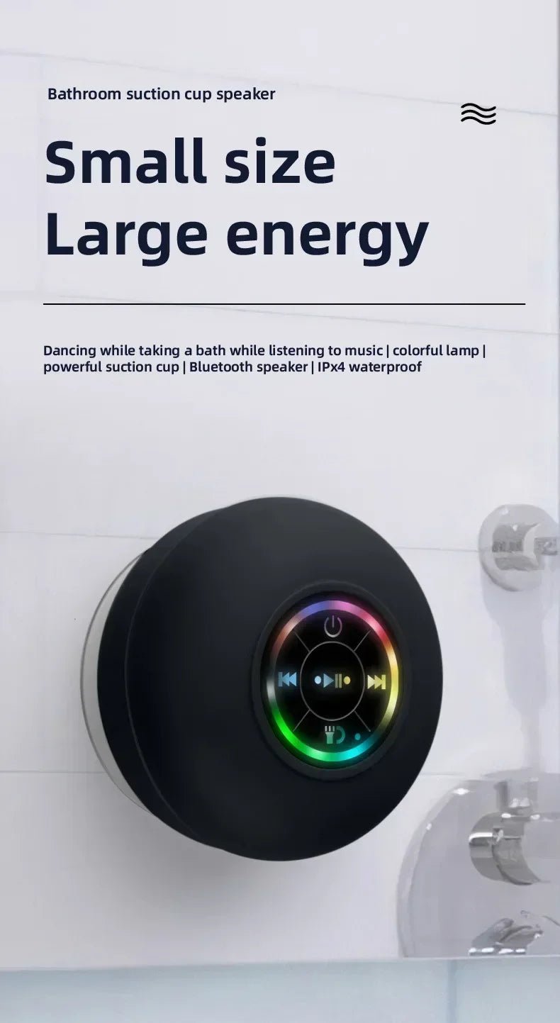 Mini Portable Bluetooth Audio IPX4 Waterproof Led Lights Bathroom Outdoor Large Suction Cup Can Be Adsorbed Wall Speaker - Tara's Tiny Treasures