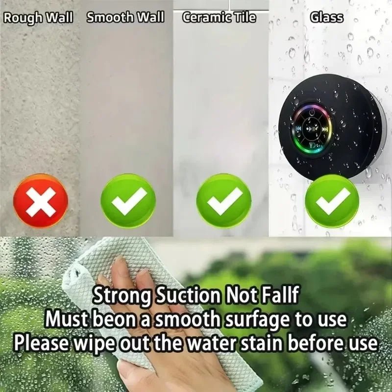 Mini Portable Bluetooth Audio IPX4 Waterproof Led Lights Bathroom Outdoor Large Suction Cup Can Be Adsorbed Wall Speaker - Tara's Tiny Treasures