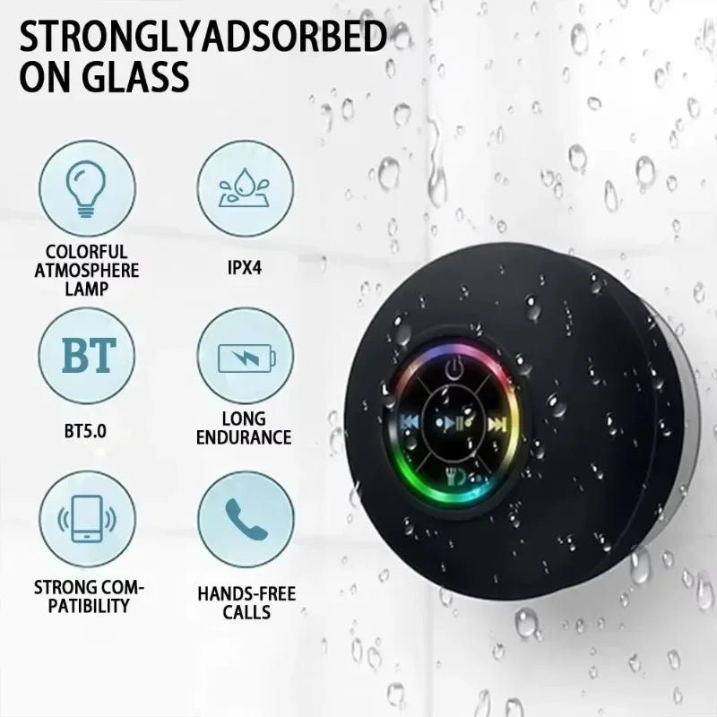 Mini Portable Bluetooth Audio IPX4 Waterproof Led Lights Bathroom Outdoor Large Suction Cup Can Be Adsorbed Wall Speaker - Tara's Tiny Treasures