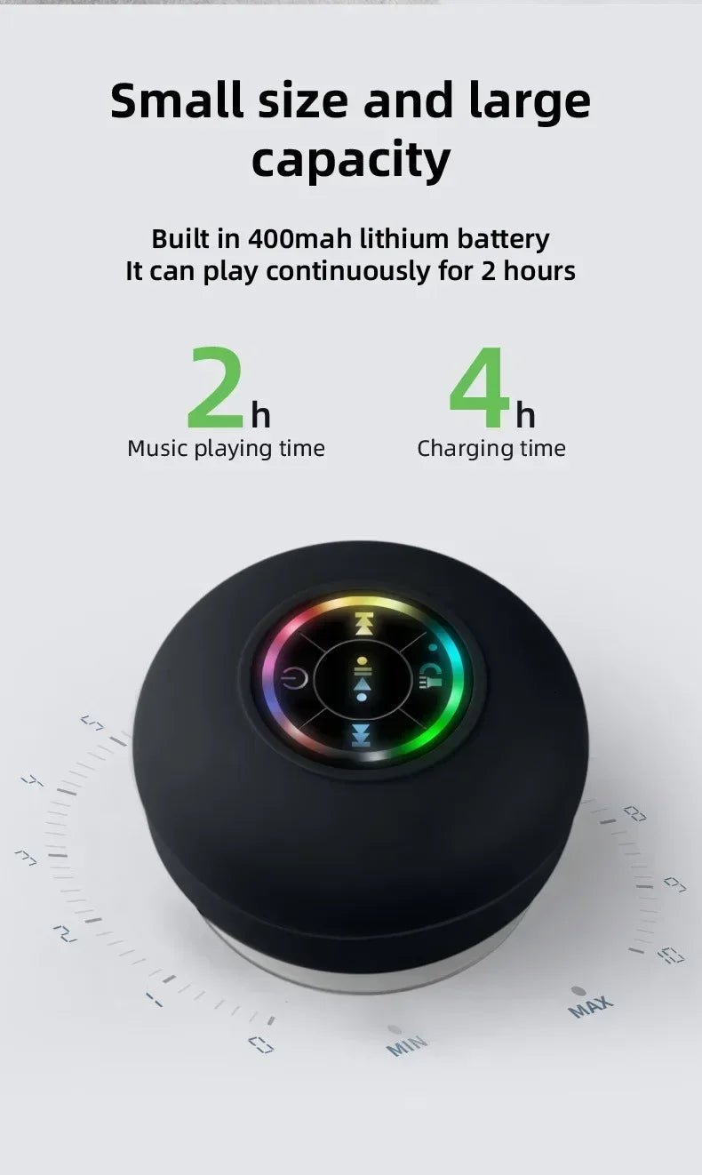 Mini Portable Bluetooth Audio IPX4 Waterproof Led Lights Bathroom Outdoor Large Suction Cup Can Be Adsorbed Wall Speaker - Tara's Tiny Treasures
