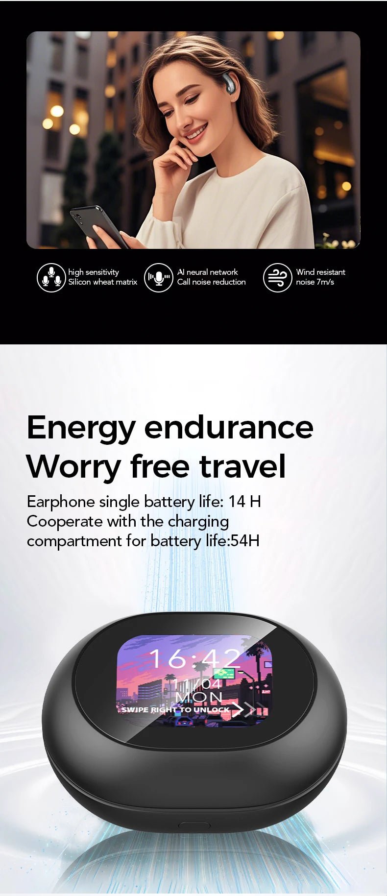 MINISO MS188 Bluetooth Earphone AI Translation Earbuds HD LED Screen OWS Sport Wireless Headphones Long Battery Life - Tara's Tiny Treasures