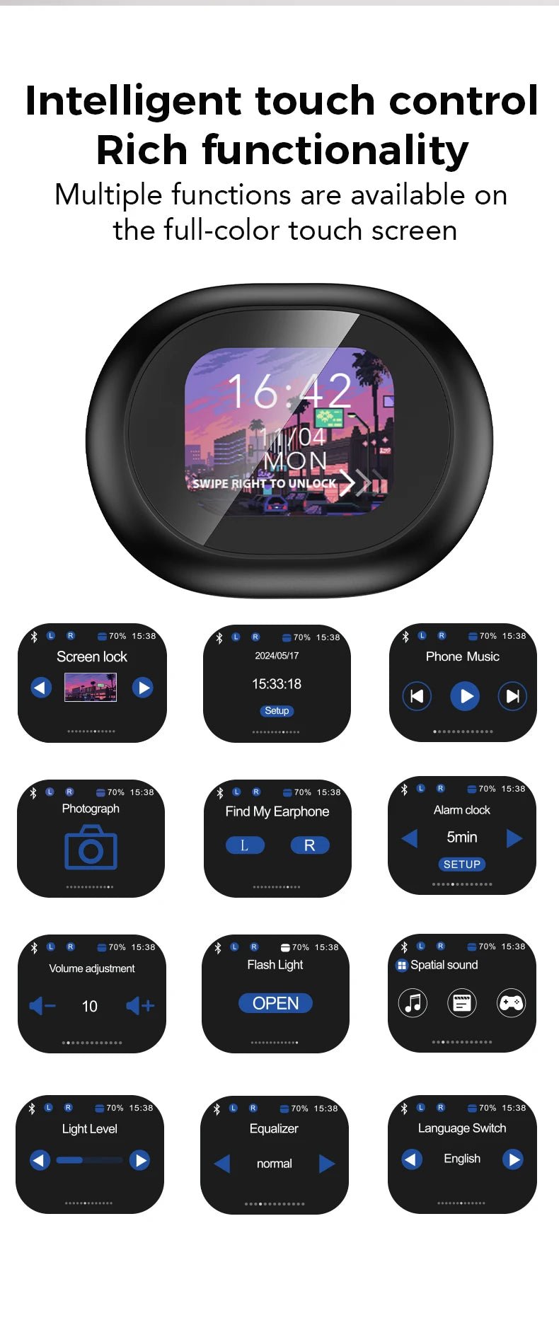 MINISO MS188 Bluetooth Earphone AI Translation Earbuds HD LED Screen OWS Sport Wireless Headphones Long Battery Life - Tara's Tiny Treasures