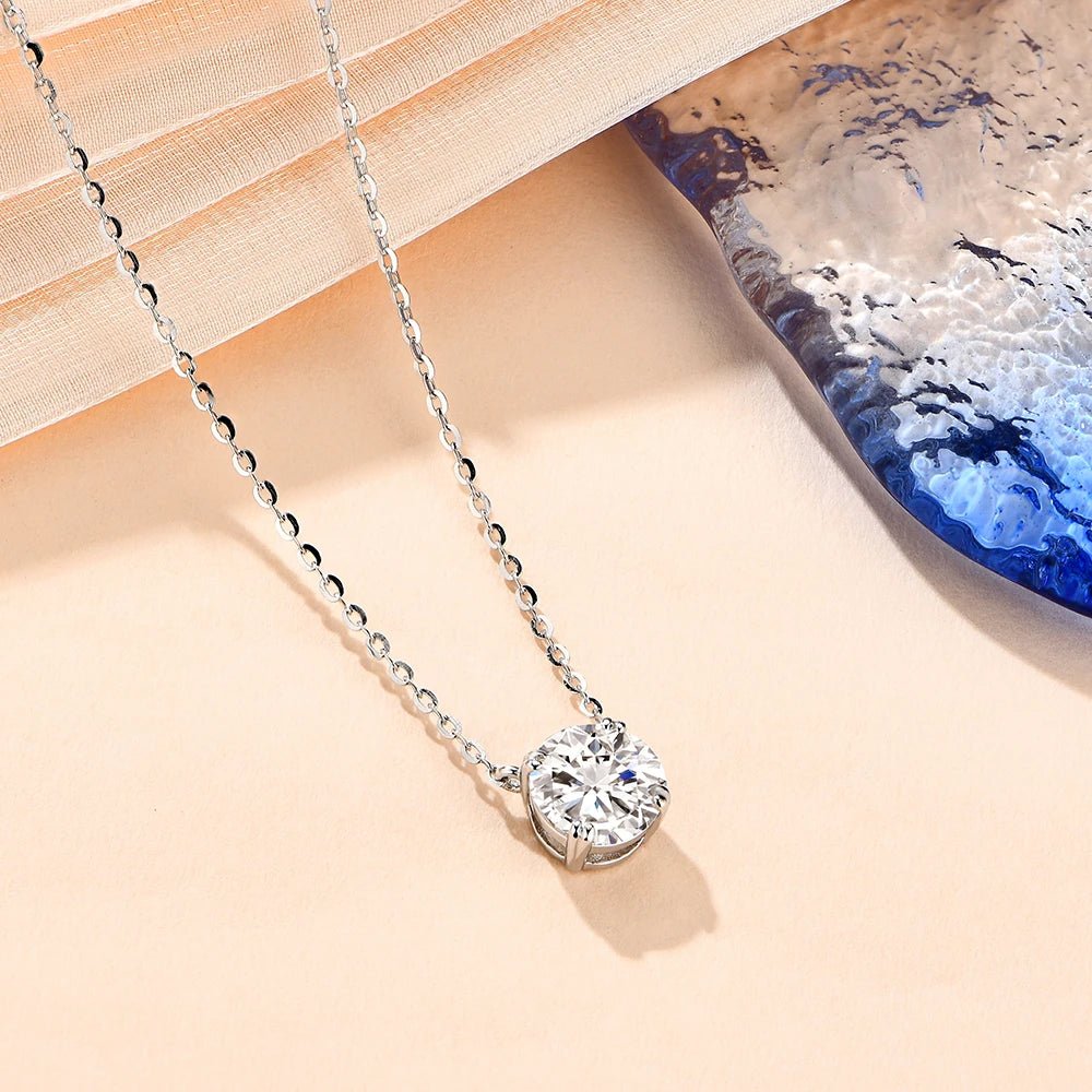 Moissanite Diamond 6.5mm 1CT Necklace For Woman Pendant 925 Silver Necklace For Women Chains Party Bridal Fine Jewelry - Tara's Tiny Treasures