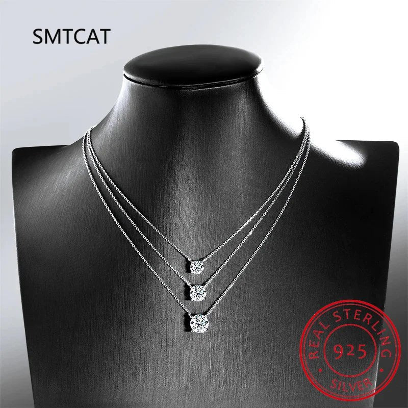 Moissanite Diamond 6.5mm 1CT Necklace For Woman Pendant 925 Silver Necklace For Women Chains Party Bridal Fine Jewelry - Tara's Tiny Treasures