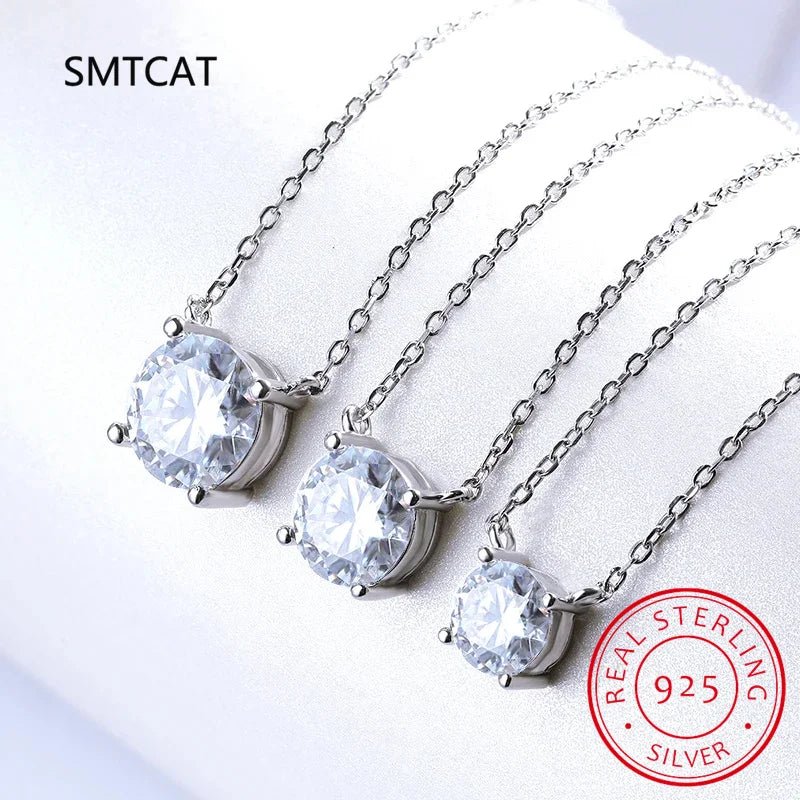 Moissanite Diamond 6.5mm 1CT Necklace For Woman Pendant 925 Silver Necklace For Women Chains Party Bridal Fine Jewelry - Tara's Tiny Treasures