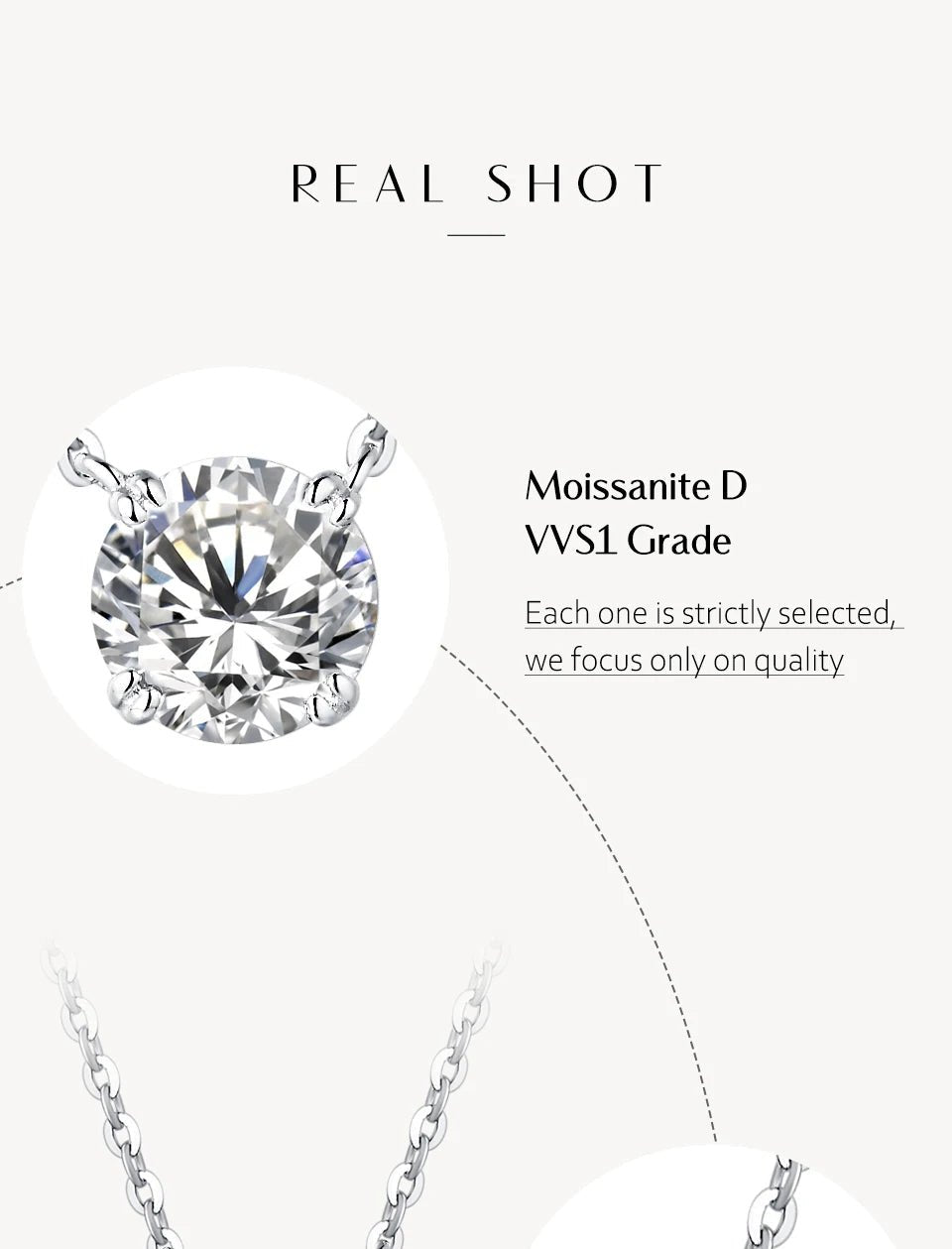 Moissanite Diamond 6.5mm 1CT Necklace For Woman Pendant 925 Silver Necklace For Women Chains Party Bridal Fine Jewelry - Tara's Tiny Treasures