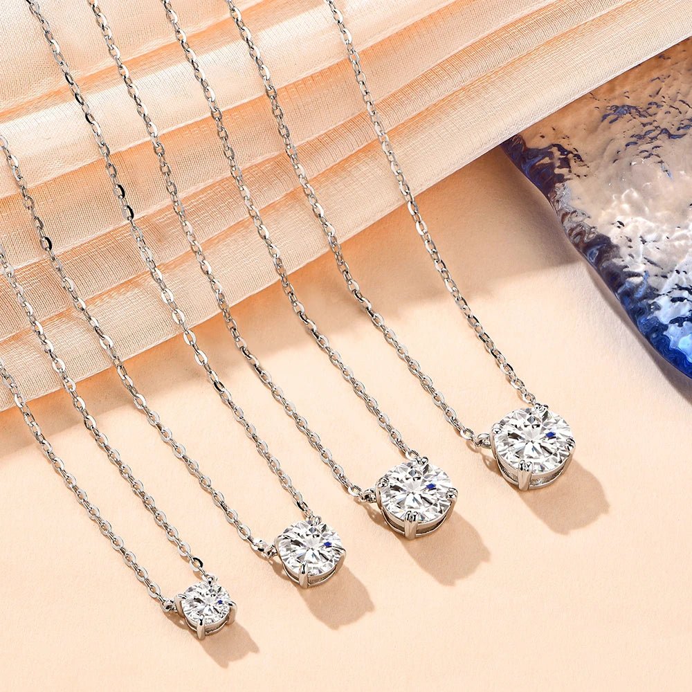 Moissanite Diamond 6.5mm 1CT Necklace For Woman Pendant 925 Silver Necklace For Women Chains Party Bridal Fine Jewelry - Tara's Tiny Treasures