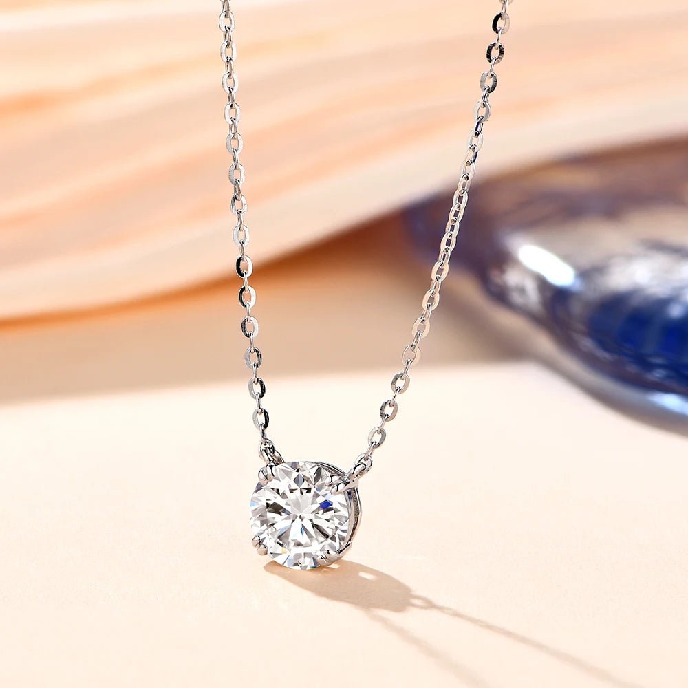 Moissanite Diamond 6.5mm 1CT Necklace For Woman Pendant 925 Silver Necklace For Women Chains Party Bridal Fine Jewelry - Tara's Tiny Treasures