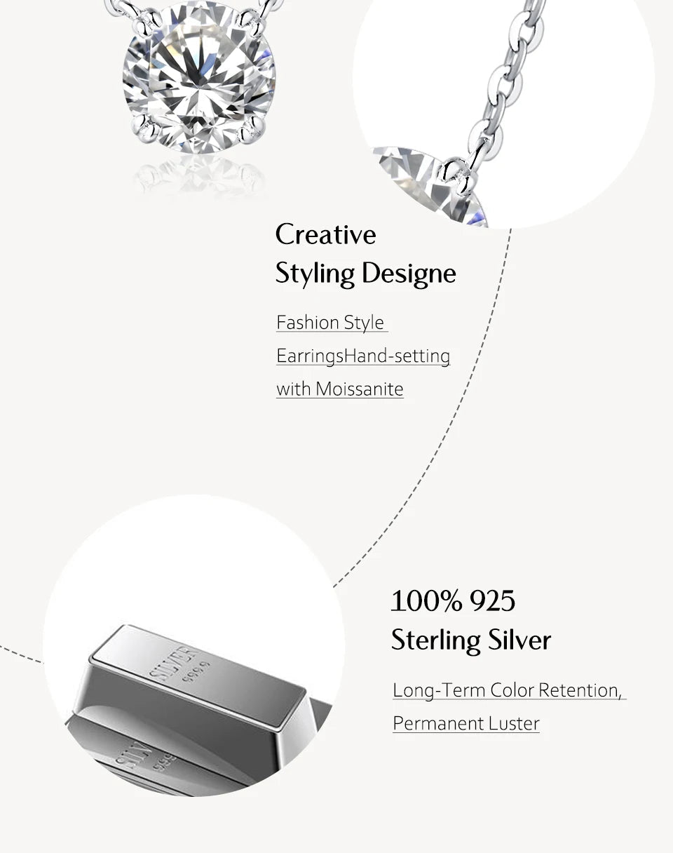 Moissanite Diamond 6.5mm 1CT Necklace For Woman Pendant 925 Silver Necklace For Women Chains Party Bridal Fine Jewelry - Tara's Tiny Treasures