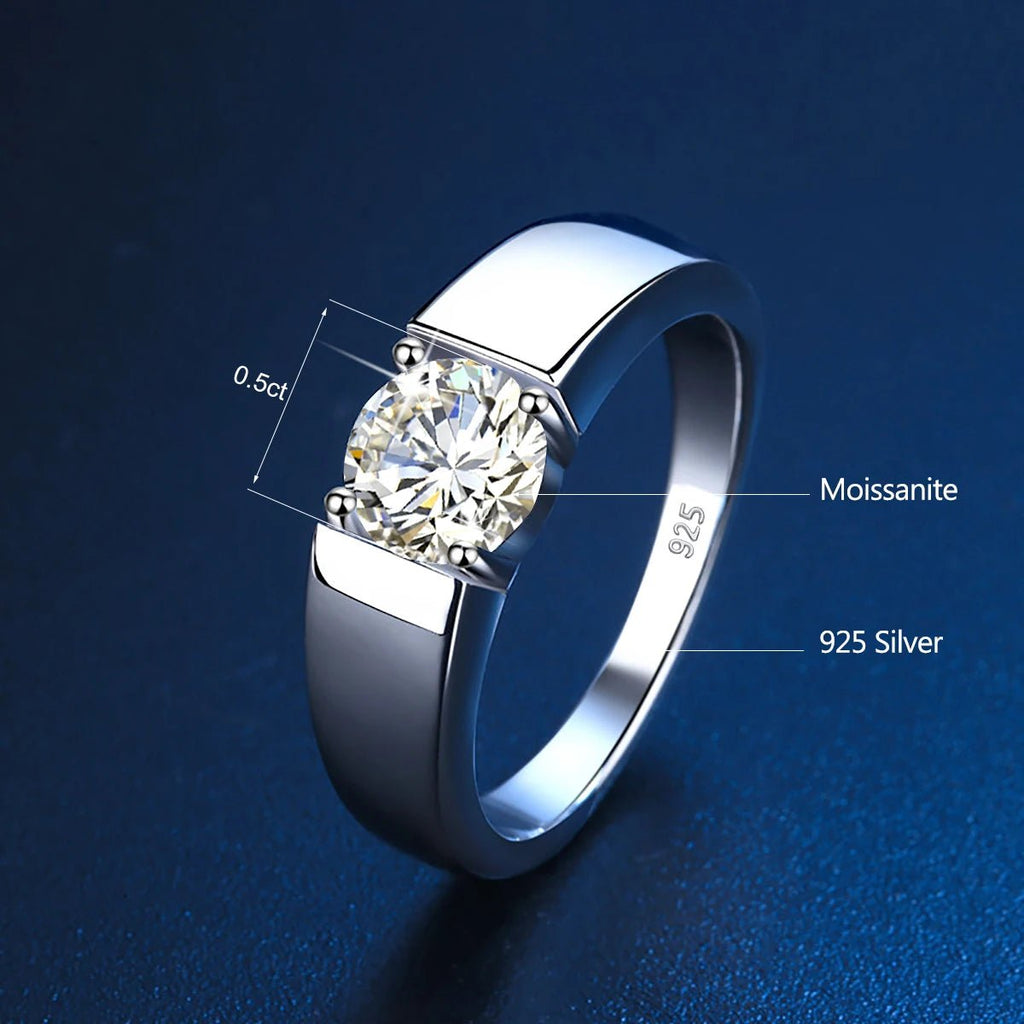 Moissanite Diamond Ring for Men Unisex Solid Original 925 Sterling Silver White Gold Color Engagement Jewelry Free Shipping - Tara's Tiny Treasures