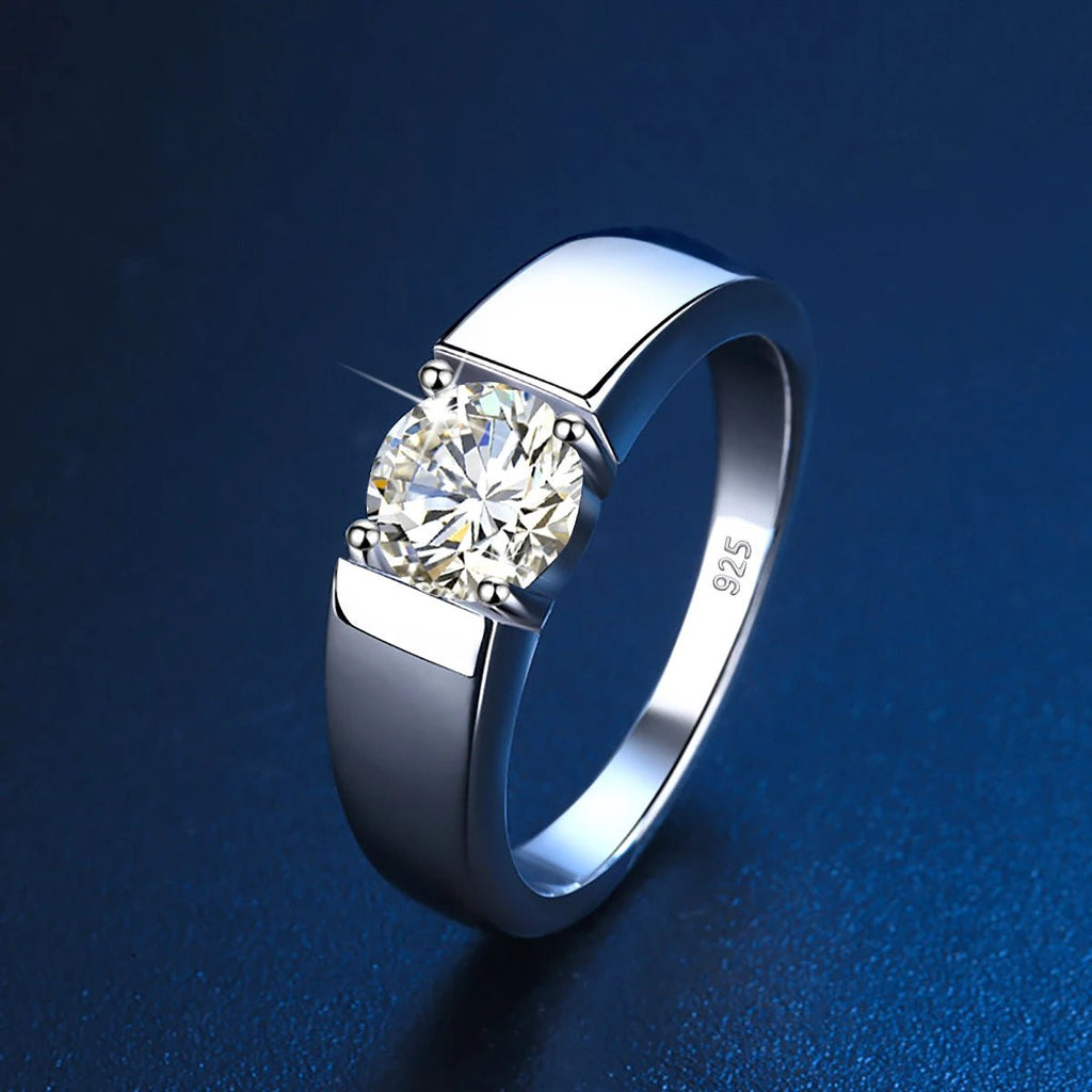 Moissanite Diamond Ring for Men Unisex Solid Original 925 Sterling Silver White Gold Color Engagement Jewelry Free Shipping - Tara's Tiny Treasures