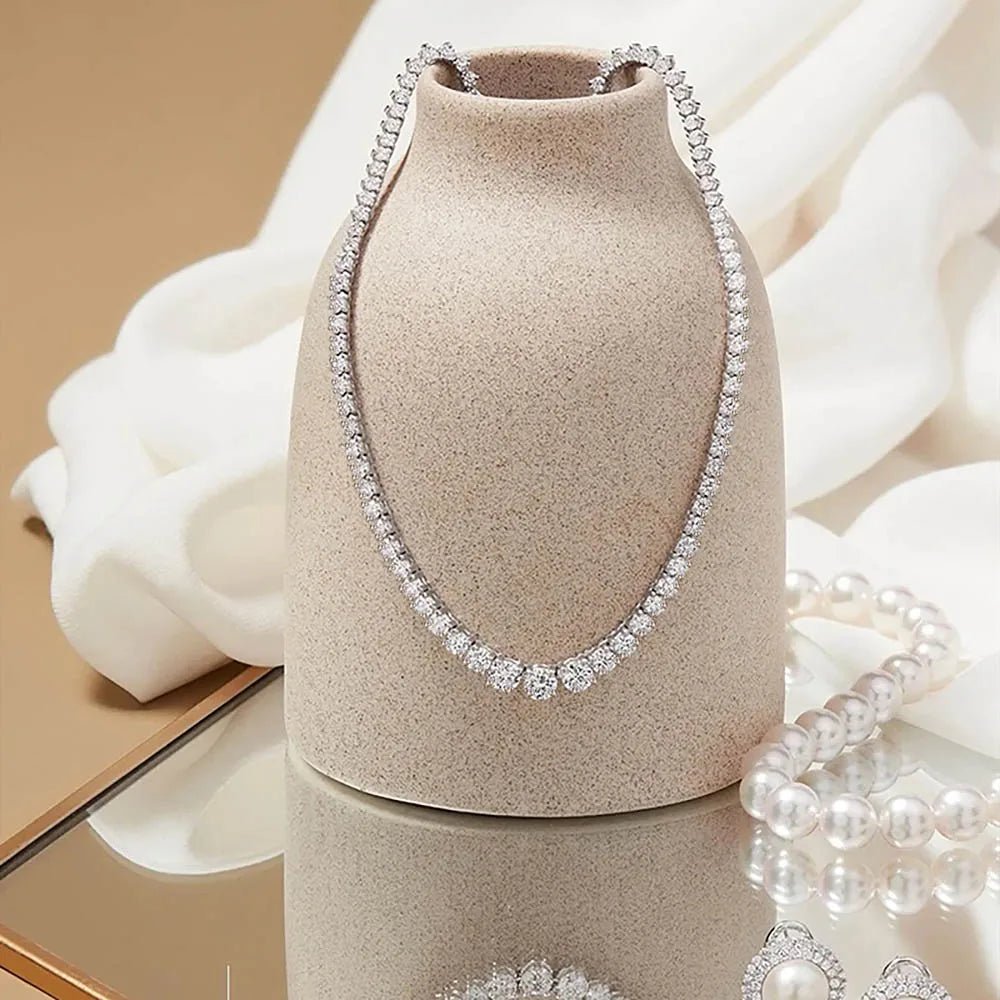 Moissanite Diamond Tennis Necklace with Certificate 3-5mm Size Gradient Diamond Riviera Necklace S925 Silver Choker for Women - Tara's Tiny Treasures