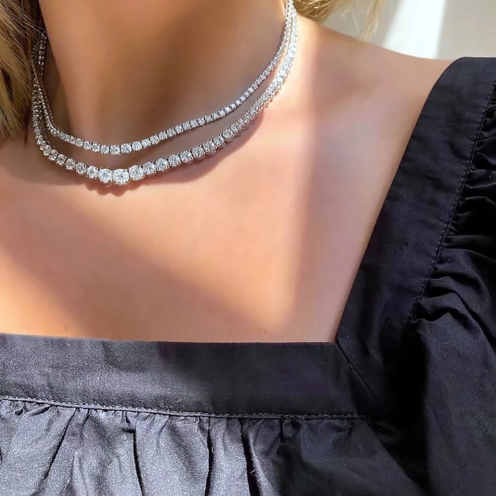 Moissanite Diamond Tennis Necklace with Certificate 3-5mm Size Gradient Diamond Riviera Necklace S925 Silver Choker for Women - Tara's Tiny Treasures