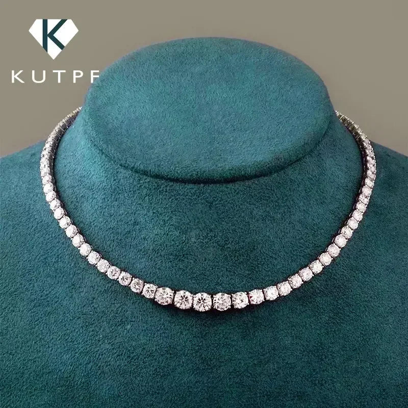 Moissanite Diamond Tennis Necklace with Certificate 3-5mm Size Gradient Diamond Riviera Necklace S925 Silver Choker for Women - Tara's Tiny Treasures