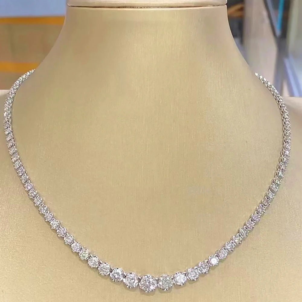 Moissanite Diamond Tennis Necklace with Certificate 3-5mm Size Gradient Diamond Riviera Necklace S925 Silver Choker for Women - Tara's Tiny Treasures