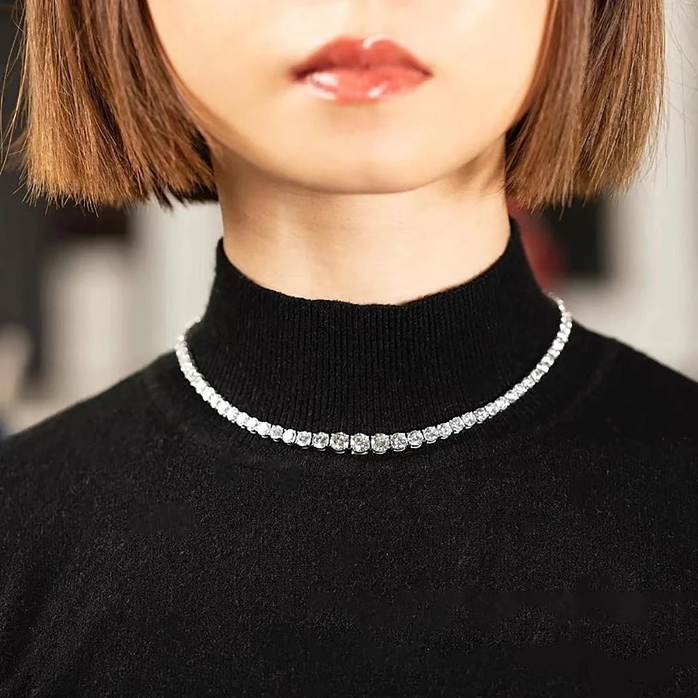 Moissanite Diamond Tennis Necklace with Certificate 3-5mm Size Gradient Diamond Riviera Necklace S925 Silver Choker for Women - Tara's Tiny Treasures