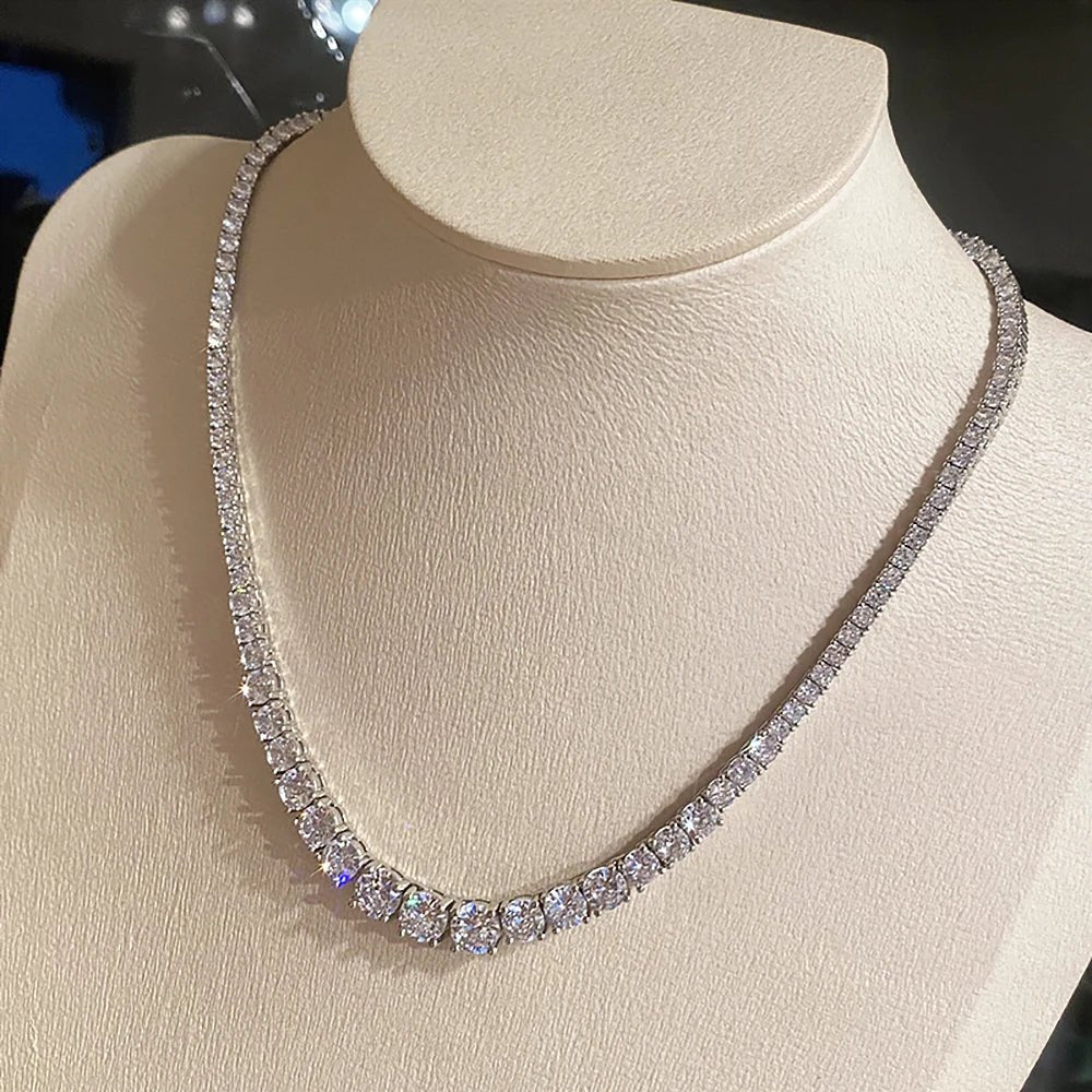 Moissanite Diamond Tennis Necklace with Certificate 3-5mm Size Gradient Diamond Riviera Necklace S925 Silver Choker for Women - Tara's Tiny Treasures