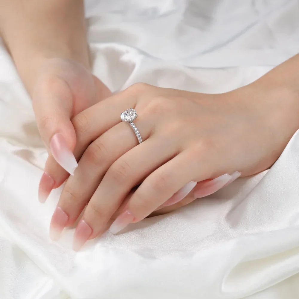 Moissanite Ring 925 Sterling Silver Original Certified 18K White Gold Plated 2ct Diamond Engagement Rings for Women Fine Jewelry - Tara's Tiny Treasures