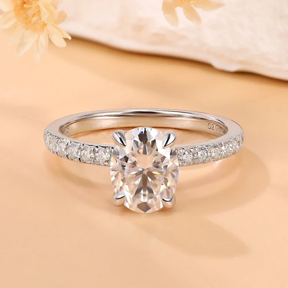 Moissanite Ring 925 Sterling Silver Original Certified 18K White Gold Plated 2ct Diamond Engagement Rings for Women Fine Jewelry - Tara's Tiny Treasures
