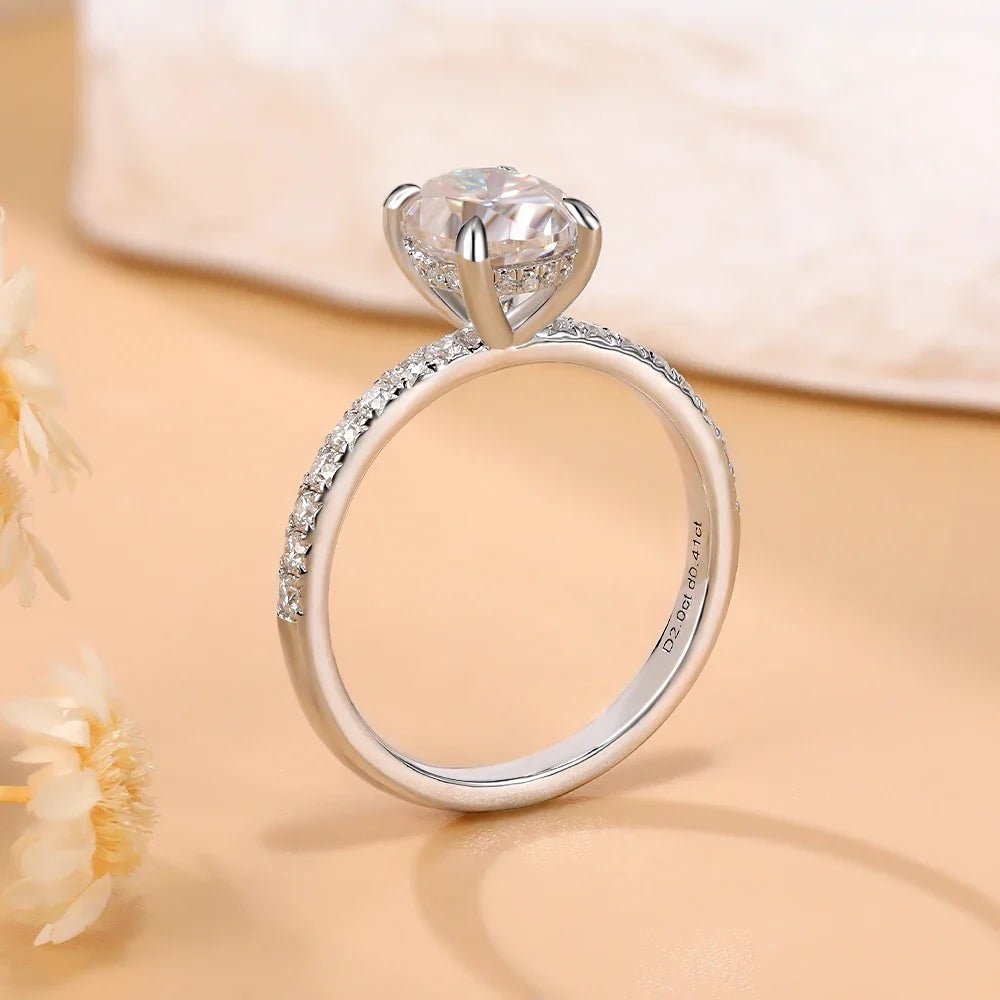 Moissanite Ring 925 Sterling Silver Original Certified 18K White Gold Plated 2ct Diamond Engagement Rings for Women Fine Jewelry - Tara's Tiny Treasures