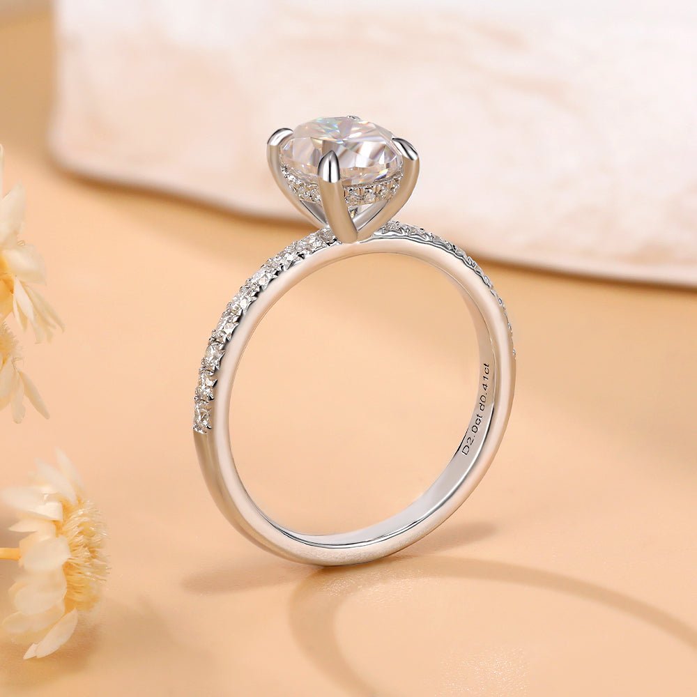 Moissanite Ring 925 Sterling Silver Original Certified 18K White Gold Plated 2ct Diamond Engagement Rings for Women Fine Jewelry - Tara's Tiny Treasures