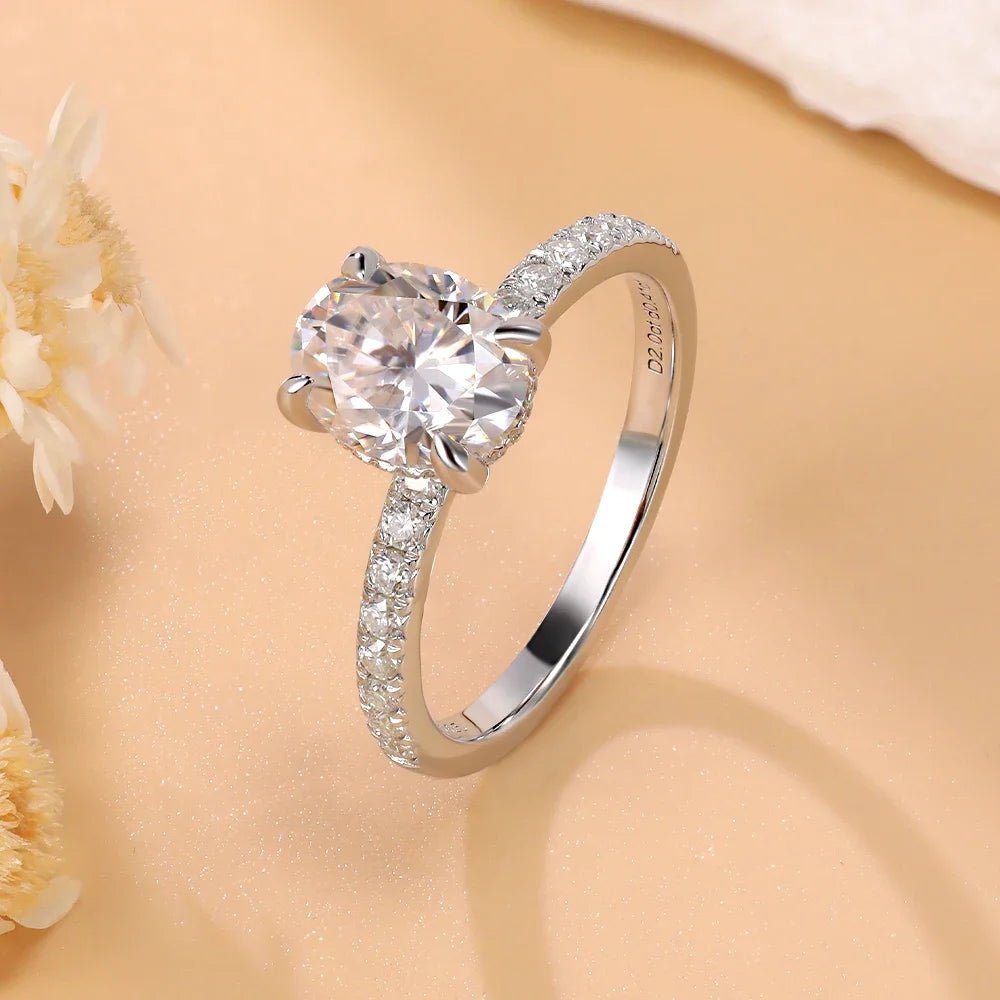 Moissanite Ring 925 Sterling Silver Original Certified 18K White Gold Plated 2ct Diamond Engagement Rings for Women Fine Jewelry - Tara's Tiny Treasures