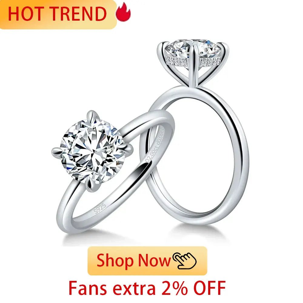 Moissanite Ring 925 Sterling Silver Original Certified 18K White Gold Plated 2ct Diamond Engagement Rings for Women Fine Jewelry - Tara's Tiny Treasures