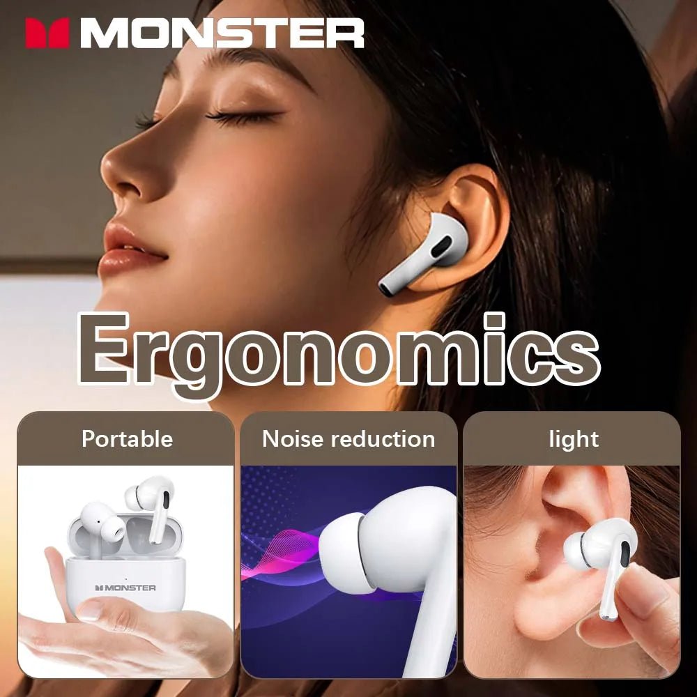 MONSTER Bluetooth Headphones TWS Bluetooth5.3 Wireless Earbud Noise Reduction Eardphone Touch Control Headset no delay for game - Tara's Tiny Treasures
