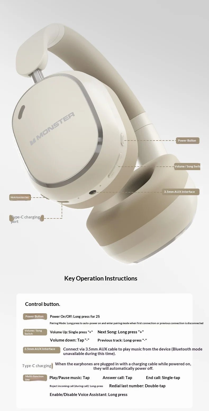 Monster GH01 head-mounted wireless Bluetooth earphones for mobile phones, computers, gaming, and e-sports, featuring low latency - Tara's Tiny Treasures