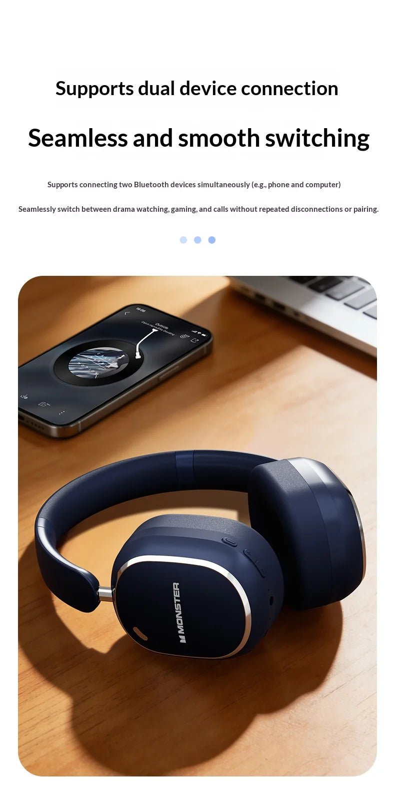 Monster GH01 head-mounted wireless Bluetooth earphones for mobile phones, computers, gaming, and e-sports, featuring low latency - Tara's Tiny Treasures