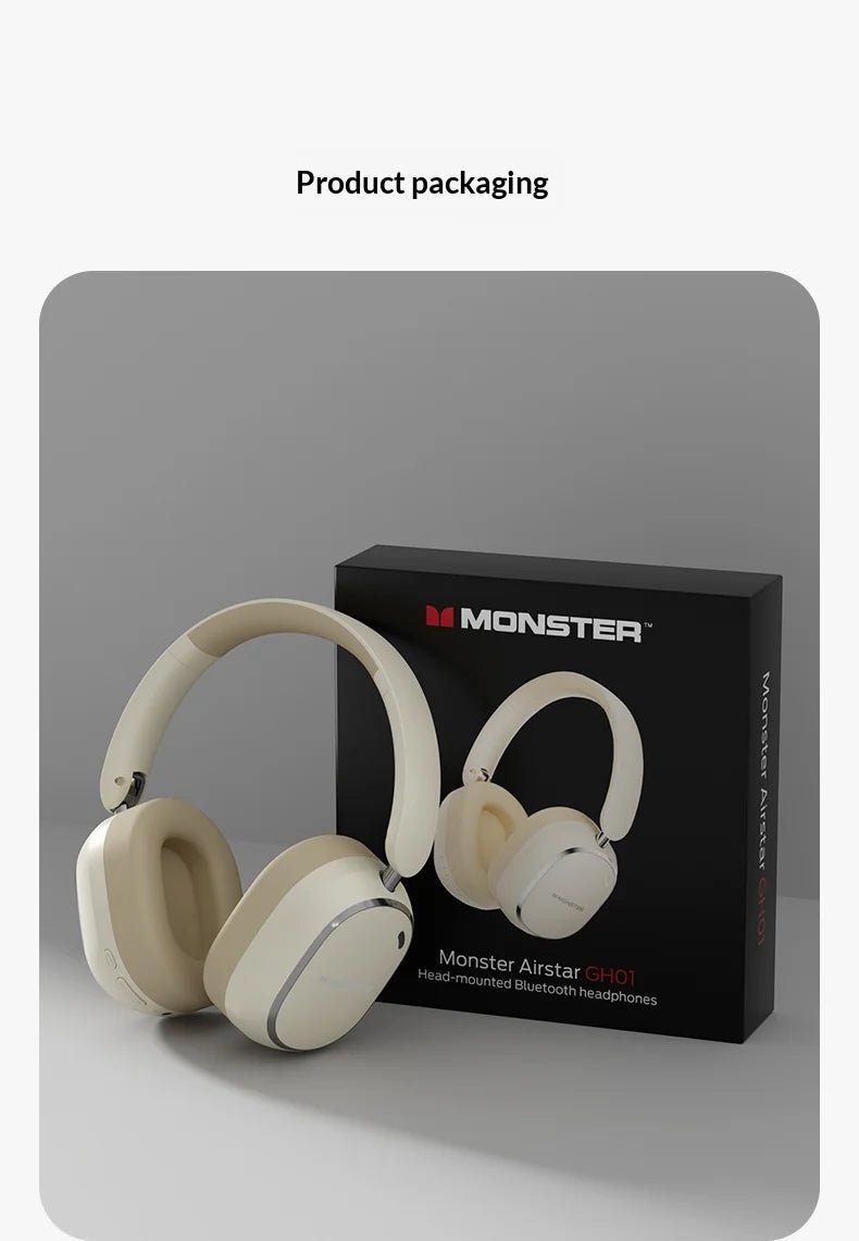 Monster GH01 head-mounted wireless Bluetooth earphones for mobile phones, computers, gaming, and e-sports, featuring low latency - Tara's Tiny Treasures
